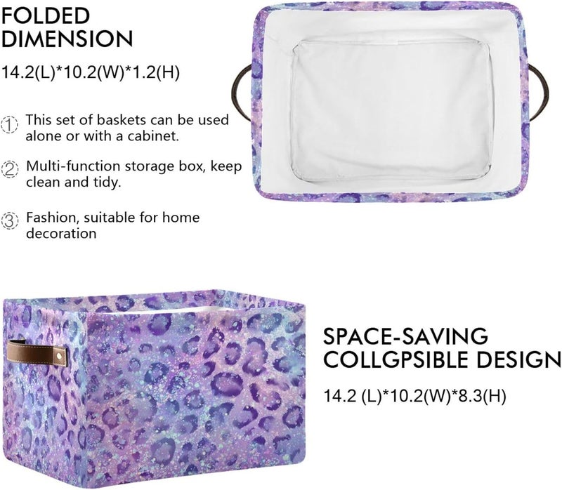 DOMIKING Glitter Leopard Purple Rectangular Storage Bin Basket with Handles - Nursery Storage Laundry Hamper Storage Baskets - Image 2